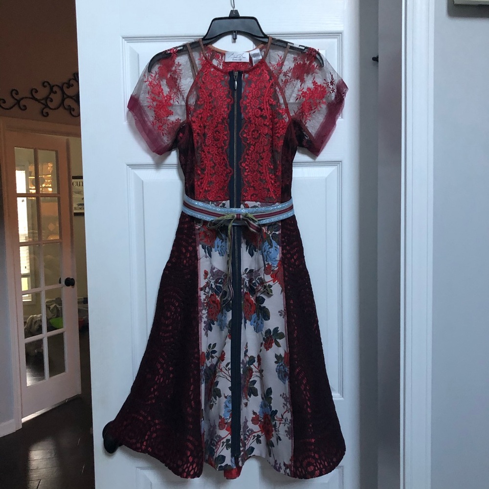 Anthro Byron Lars Winter Rose Lace Dress sz 00 - Picture 4 of 8